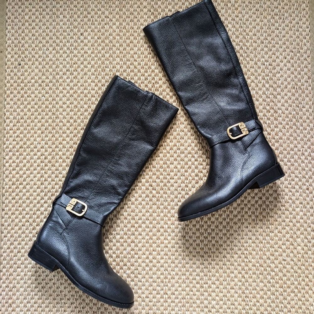 TORY BURCH Brooke 25 MM Knee High Boots, Tumbled Leather, Perfect Black, 6, NWOB